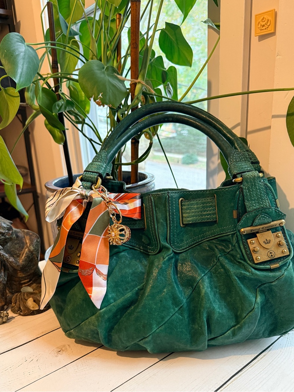 Juicy Couture | Vintage Y2K Distressed Emerald Green Leather Slouchy Satchel Bag